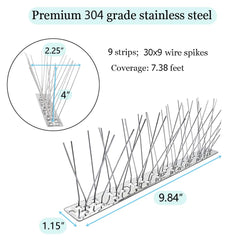 PANGCH Bird Spikes pack of 9 strips with dimensions