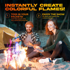 Party Flames packets in outdoor fire pit setting