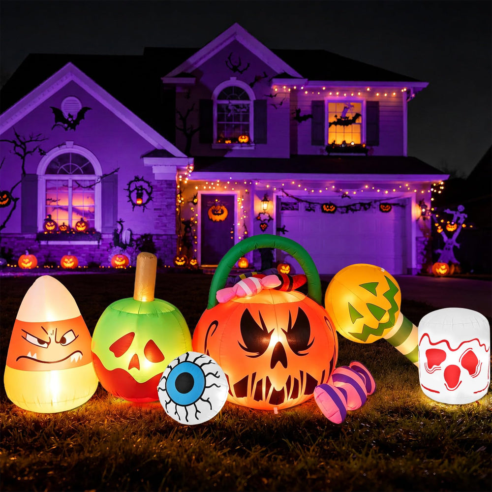 Partyotu 10FT Halloween inflatable pumpkin ghost combo front view