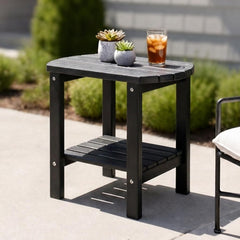 PASAMIC Outdoor Side Table lower shelf storage with plants