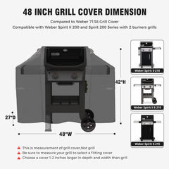 PasWith 48-inch grill cover side view with adjustable straps