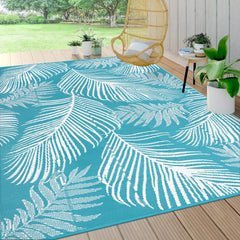 Pauwer 8x10 Outdoor Rug Leaf Teal front view