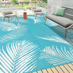 Pauwer 9x12 Outdoor Rug in Leaf Teal front view