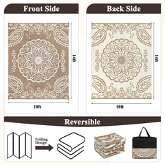 Pauwer Outdoor Rug 10x14 Boho Brown floral pattern close-up