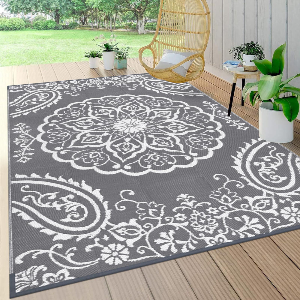 Pauwer Outdoor Rug 5x8 Boho Grey front view