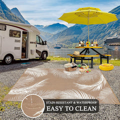 Pauwer Outdoor Rug 5x8 Leaf Brown carrying bag