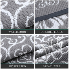 Pauwer Outdoor Rug 6ft floral grey side view