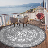Pauwer Outdoor Rug 6ft round floral grey front view