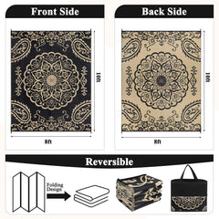 Pauwer Outdoor Rug 8x10 Boho Black Brown floral pattern