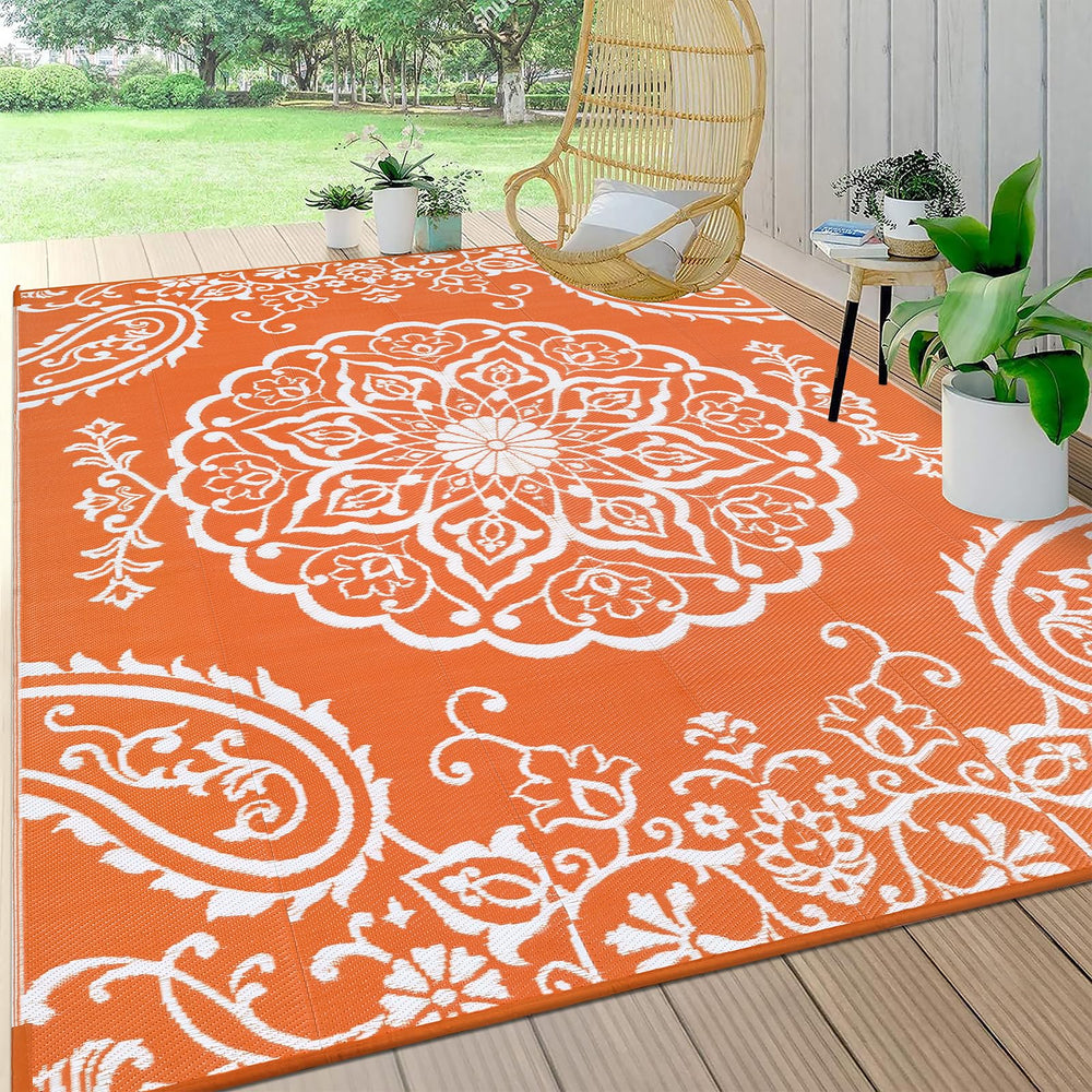 Pauwer Outdoor Rug 8x10 Boho Orange front view
