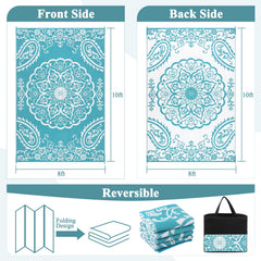 Pauwer Outdoor Rug 8x10 Boho Teal floral pattern