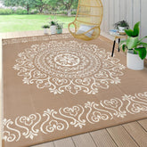 Pauwer Outdoor Rug 8x10 Floral Brown front view