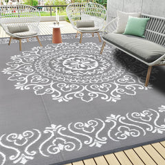 Pauwer Outdoor Rug 8x10 Floral Grey front view