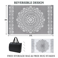 Pauwer Outdoor Rug 8x10 Floral Grey reverse side