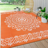 Pauwer Outdoor Rug 8x10 Floral Orange front view