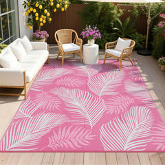 Pauwer Outdoor Rug 8x10 Leaf Pink front view