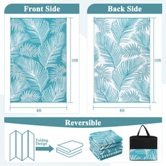 Pauwer Outdoor Rug Leaf Teal reversible design showcasing leaf pattern