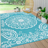 Pauwer Reversible Outdoor Rug 6'x9' Boho Teal front view