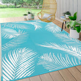 Pauwer Waterproof Outdoor Rug 5x8 in Leaf Teal front view