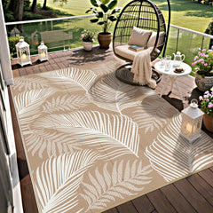 Pauwer Waterproof Outdoor Rug 5x8 Leaf Brown front view