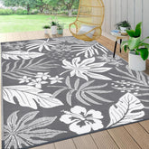 Pauwer Waterproof Outdoor Rug 6' x 9' Floral Grey front view