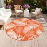 Pauwer Waterproof Outdoor Rug 6ft Round Leaf Orange front view