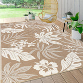 Pauwer Waterproof Outdoor Rug 6x9 Floral Brown front view