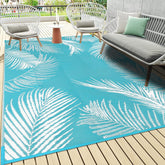 Pauwer Waterproof Outdoor Rug 6x9 Leaf Teal front view