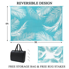 Pauwer Waterproof Outdoor Rug 6x9 Leaf Teal with carrying bag