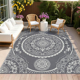 Pauwer Waterproof Outdoor Rug 8x10 in Paisley Grey front view