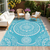 Pauwer Waterproof Outdoor Rug 8x10 in paisley teal, front view