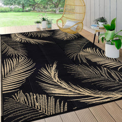 Pauwer Waterproof Outdoor Rug 8x10 Leaf Black Brown front view