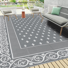 Pauwer Waterproof Outdoor Rug 9x12 bordered grey front view