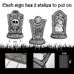 Pawliss Halloween decorations package showing four tombstones with stakes