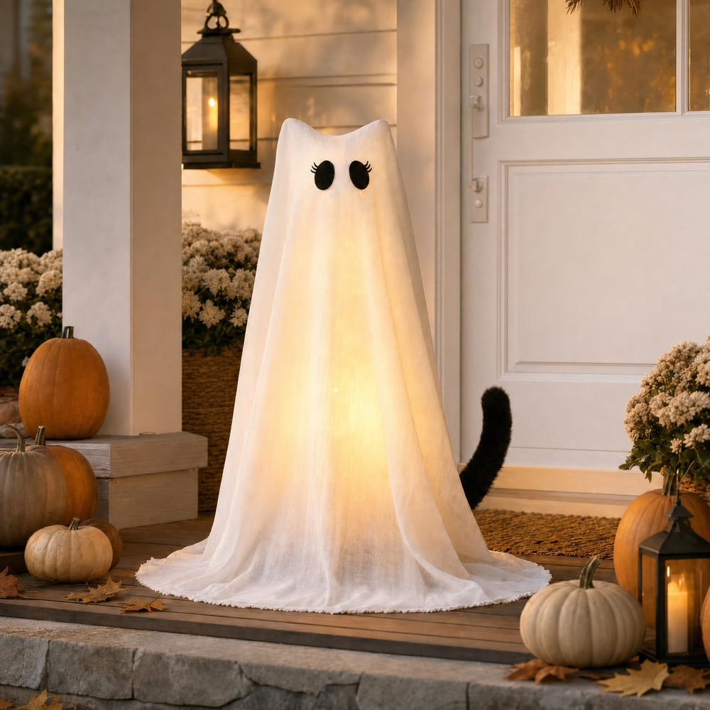 PEJOURI Lighted Cat Ghost Halloween Decoration front view
