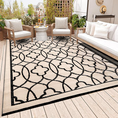 Pendolr 9'x12' reversible outdoor rug black and beige design