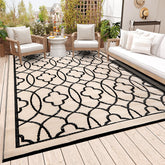 Pendolr Outdoor Rug 8x10 ft black beige front view