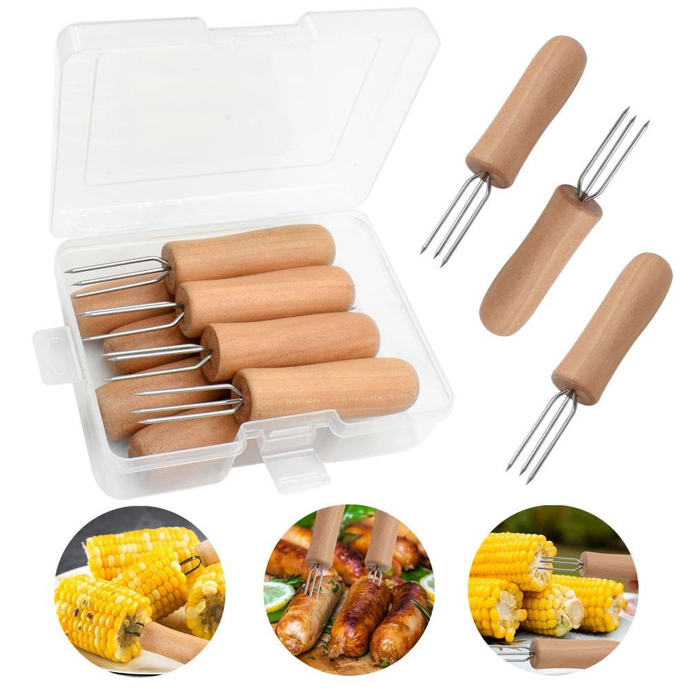 PEOUWNES Stainless Steel Corn Holders with wooden handle