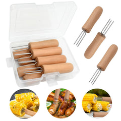 PEOUWNES Stainless Steel Corn Holders with wooden handle