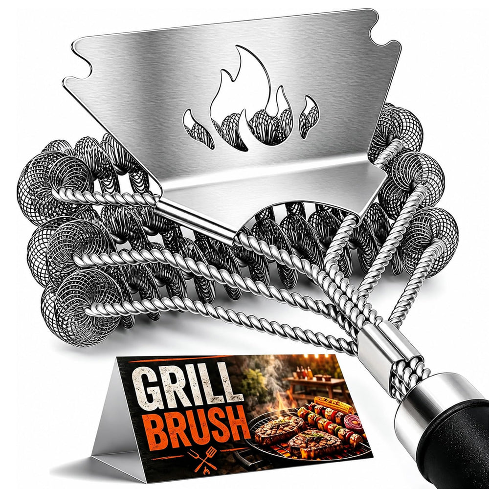 PePeng 18-inch grill brush with stainless steel bristles and scraper