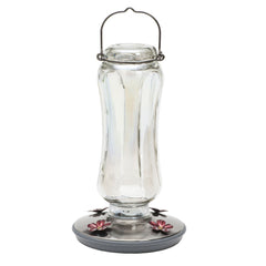 Perky-Pet Starglow Vintage Glass Hummingbird Feeder front view with iridescent finish