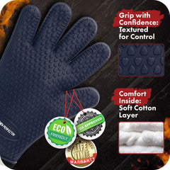 Person using Kitchen Perfection BBQ gloves to handle hot grill
