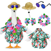 Pextian Hawaiian Porch Goose Outfit front view with straw hat and leis