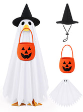 Pextian Porch Goose Halloween Outfit with ghost costume and witch hat
