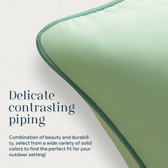 Phantoscope outdoor pillow cover sage green displayed on a garden bench