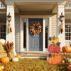 PHITRIC pumpkin garden stake showcasing a medium red pumpkin