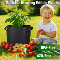 PHYEX grow bags displayed in a garden setting with plants