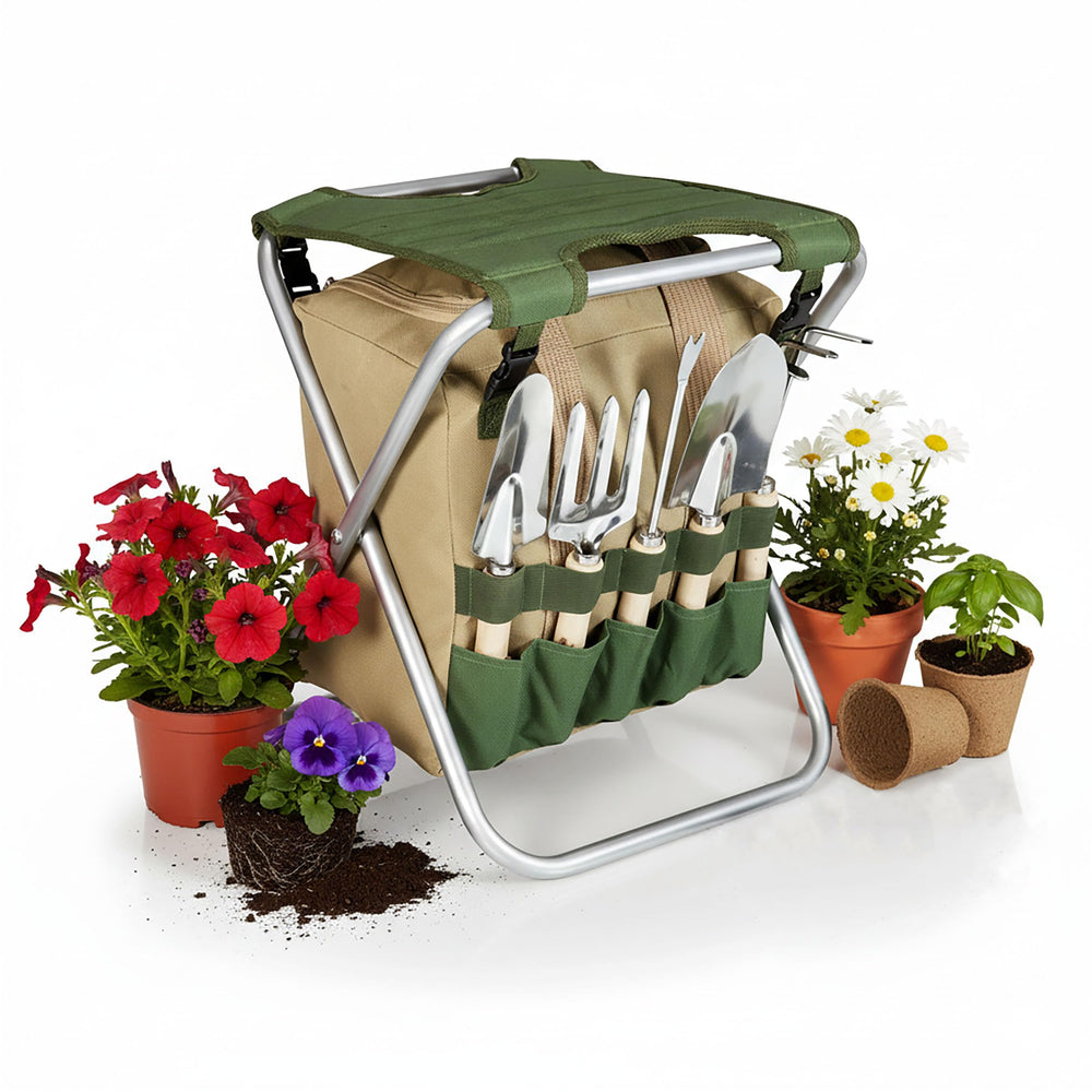PICNIC TIME Garden Kneeler and Seat in olive green with beige accents, front view