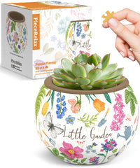 PieceRelax Unique 3D Puzzle Planter front view with vibrant Little Garden design