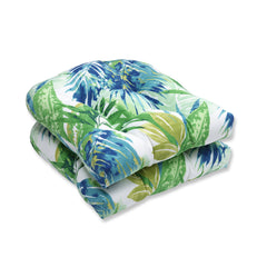 Pillow Perfect Tropic Botanical seat cushions front view in Blue/Green Soleil